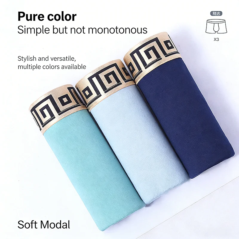 

3Pcs Men's Luxury Greek Key Pattern Boxer Briefs Soft Breathable Fabric Comfortable Underwear for Daily Wear Stylish Design