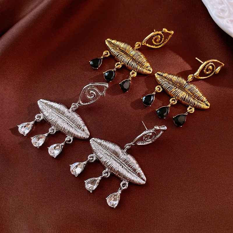 NISHIZAWA Vintage argent aiguille diamant oeil boucles d'oreilles rétro exagéré boucles d'oreilles Niche pour les femmes