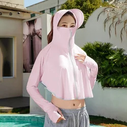Women's Sports Hoodie Spring Summer Ice Cloak Sun Hat Sunscreen Shirt Blouse Color Contrast Top Coat Y1