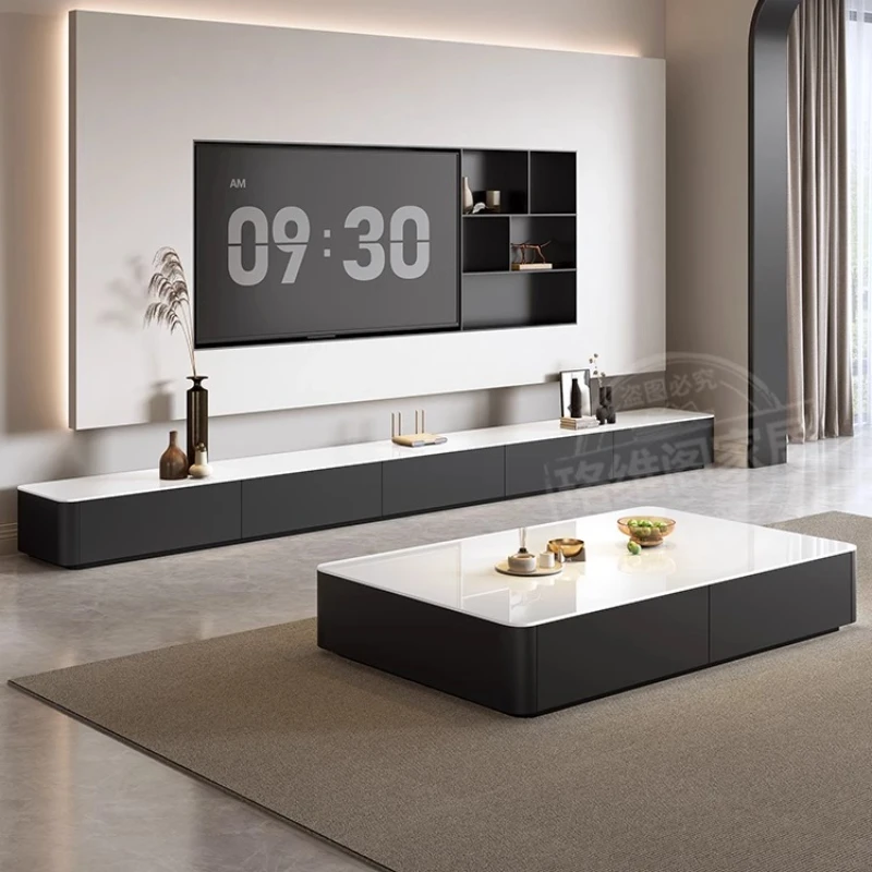 

Coffee table living room home new light luxury high-end small apartment black rectangular floor coffee table combination