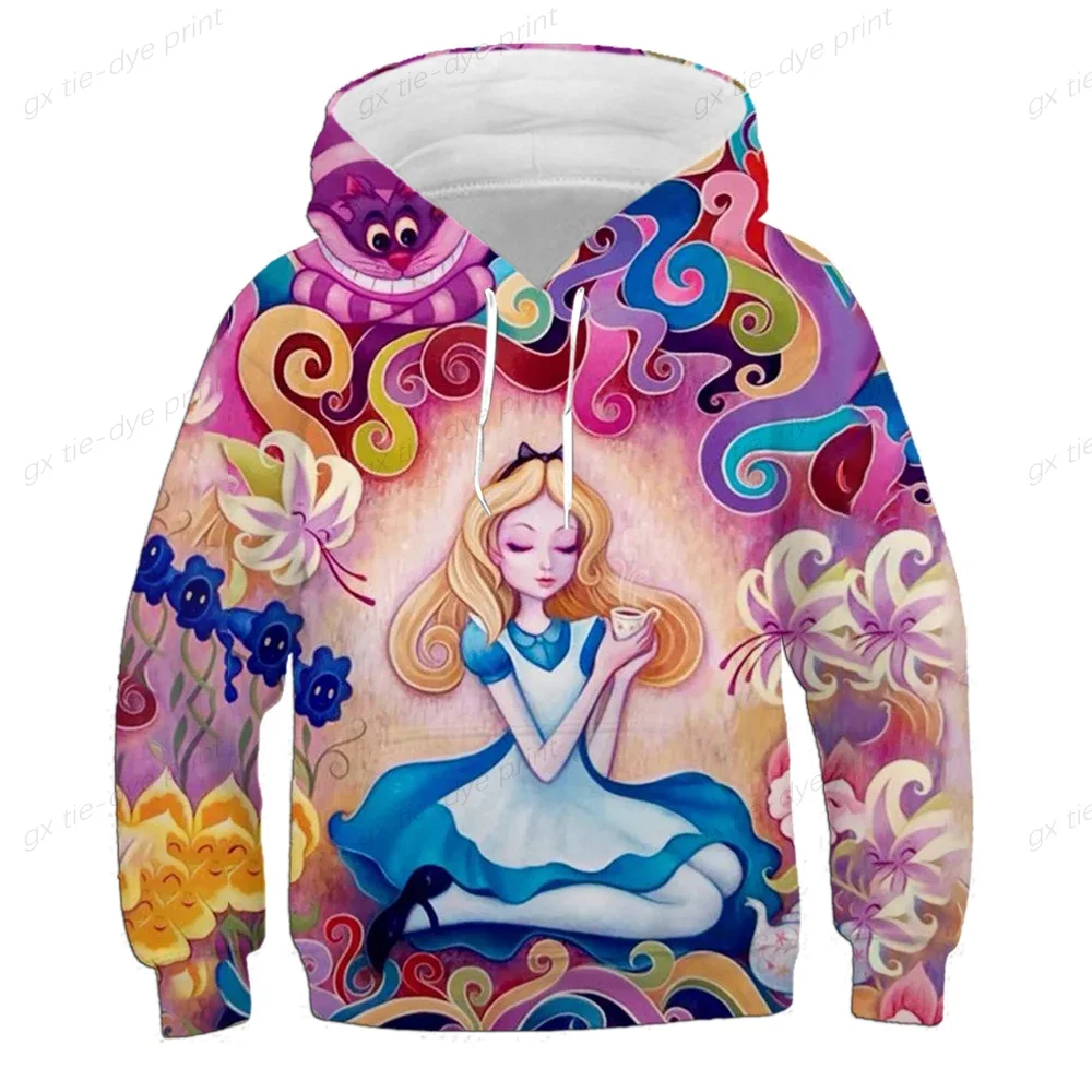 Disney children\'s Hoodie Boys and girls Alice in Wonderland Mermaid Cheshire Cat cartoon printed Sweatshirt casual