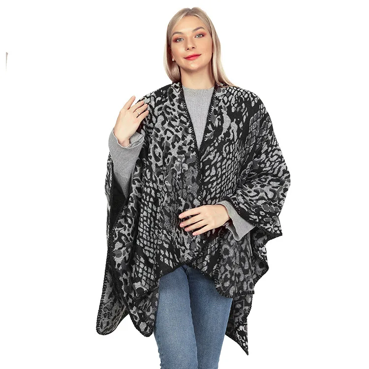 

Imitate Cashmere Knitted Shawl Women Leopard Print Cloak Keep warm Autumn Winter Poncho Lady Capes Cloaks