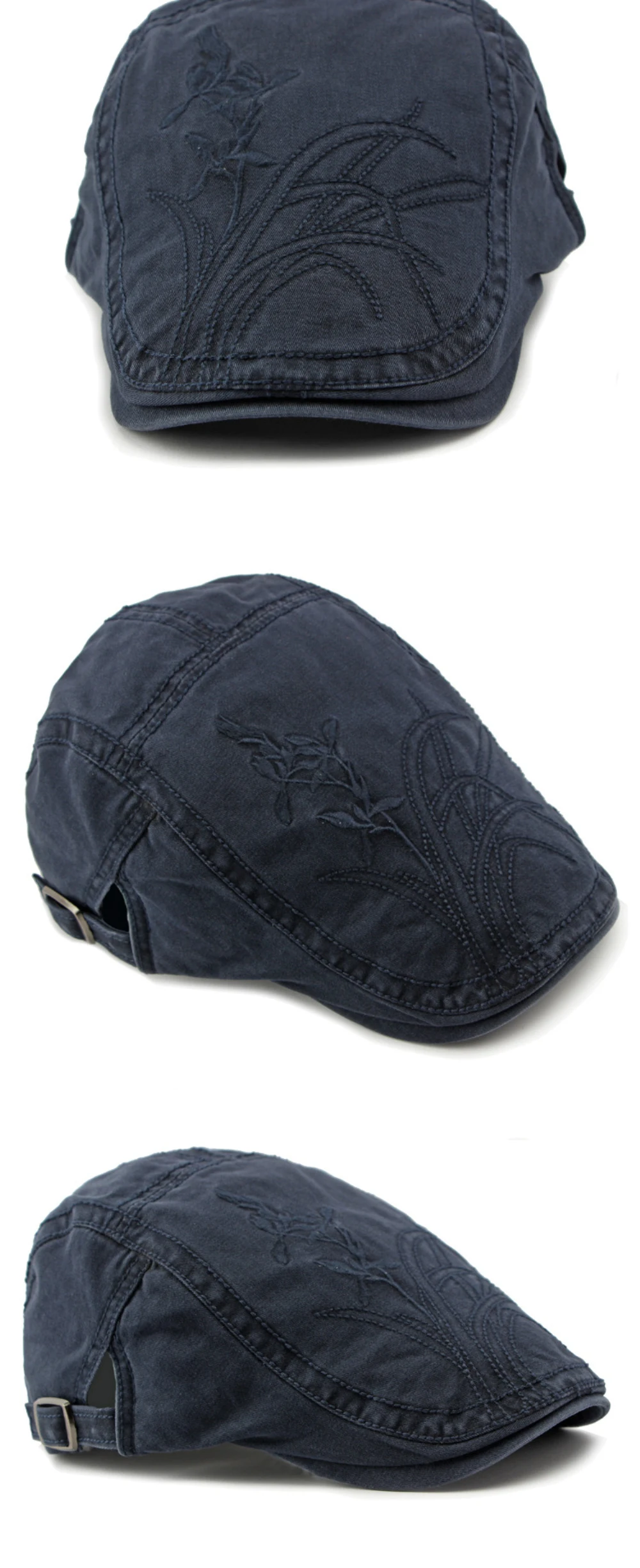 HT4406 Baskenmützen für Herren und Damen, Vintage Künstler-Mütze, Unisex Baumwoll-Flachmütze, Frühling Verstellbare Blumen-Baskenmütze – Detail 9