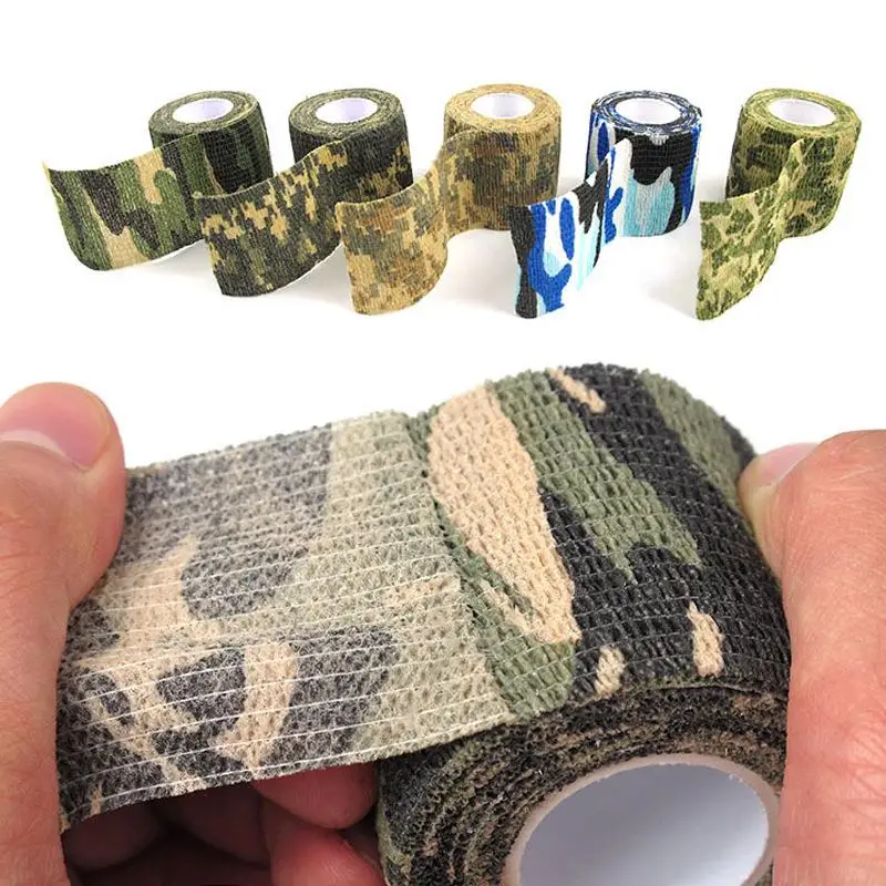 1Roll 4.5mx5cm Camouflage Non-Woven Fabric Waterproof Outdoor Hiking Camping Hunting Tape Finger Protection High Elastic Tape