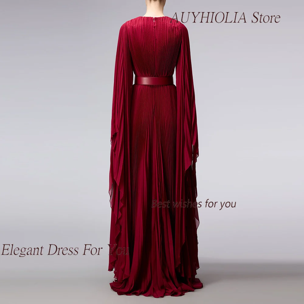 Chiffon Evening Dress For Sexy Women 정장원피스 Vestidos de festa Fashion Pleat Bat Sleeve A-Line Beauty V-Neck Cocktail Prom Gown