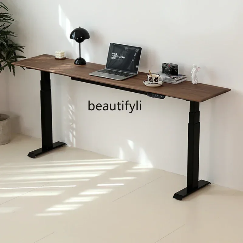 

Solid Wood Electric Lifting Table Standing Smart Bar Black Walnut Wooden Desk