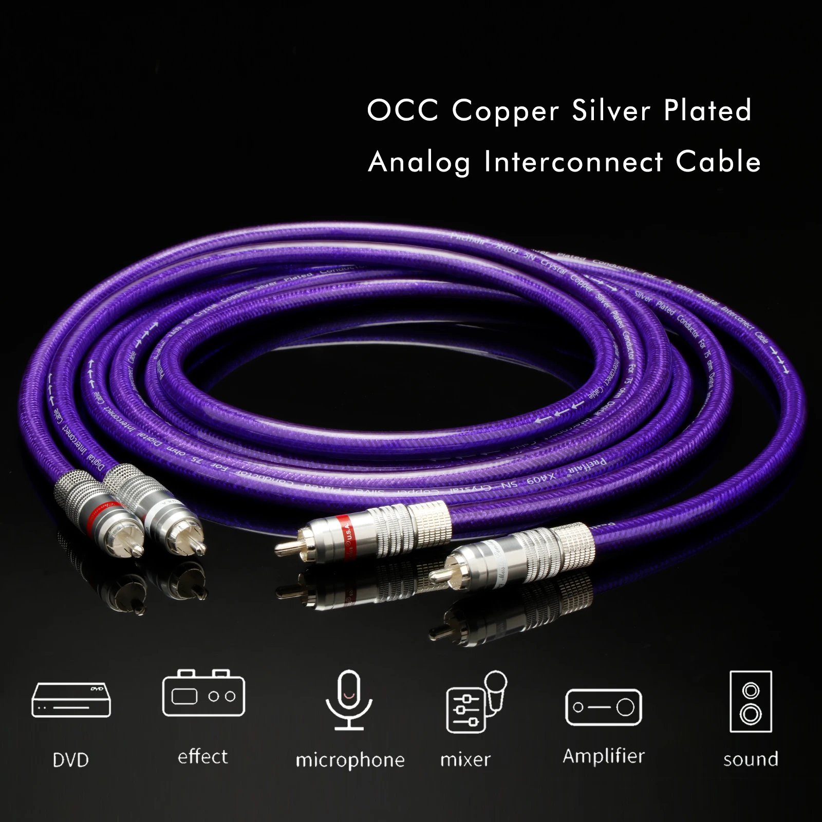Pair RCA Audio Cable Preffair RCA Audio Cable 7N OCC Interconnect with Carbon Fiber RCA Plug for Amplifier DAC TV Box