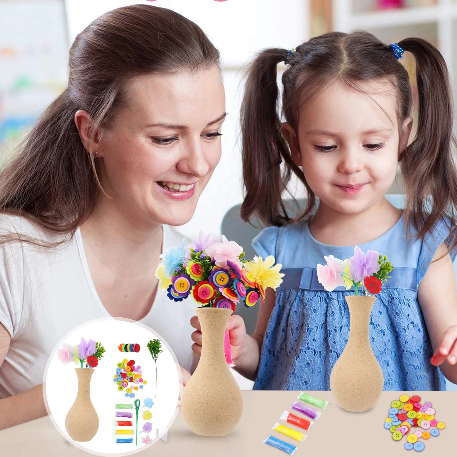 2 Sets de Kits de Arte para Vasos DIY, Set Creativo de Manualidades con Flores, Desarrolla Habilidades Motoras Finas, Paciencia y Concentración, para Uso Escolar y en el Hogar