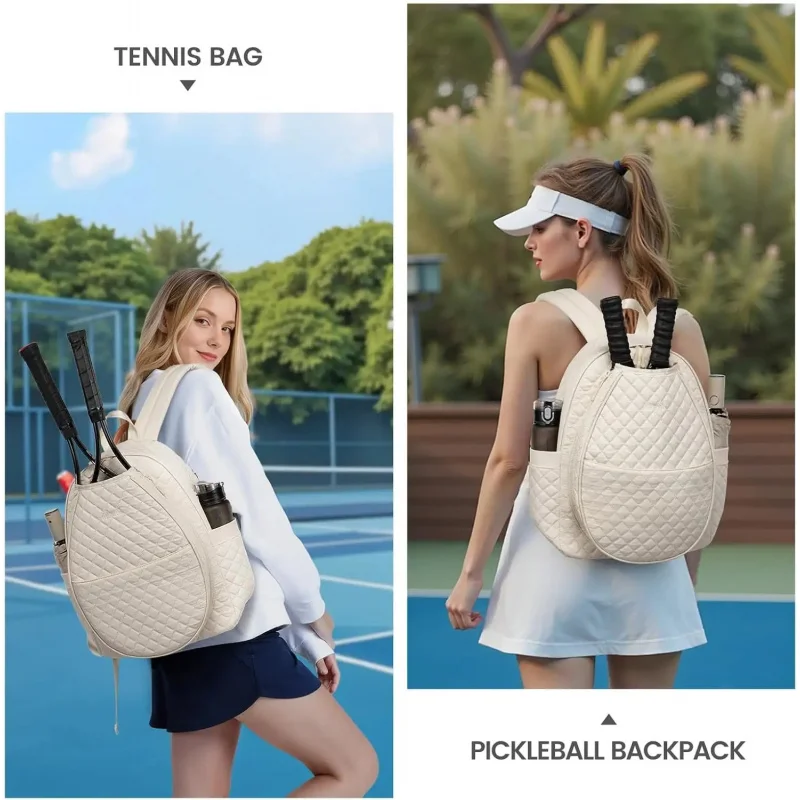 

Стильная стеганая сумка-рюкзак для тенниса и пиклбола для женщин, большая вместительная спортивная сумка с держателем для бутылки