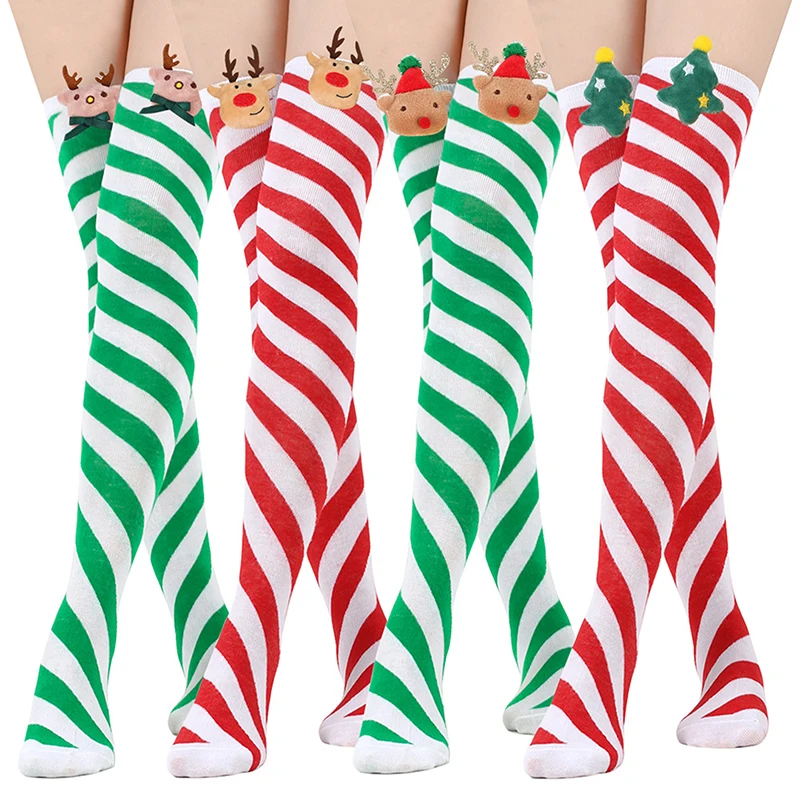 Christmas Ornaments Socks Striped Long Stockings Decorations Socks Striped Knee Socks