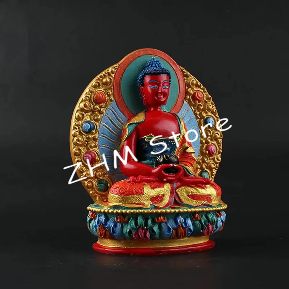 11.5cm Amitabha Resin Buddha Figurine, Bodhisattva Delicate Hand Plated Buddhist Tranic Tibetan Treasure Figure Buddha Statue