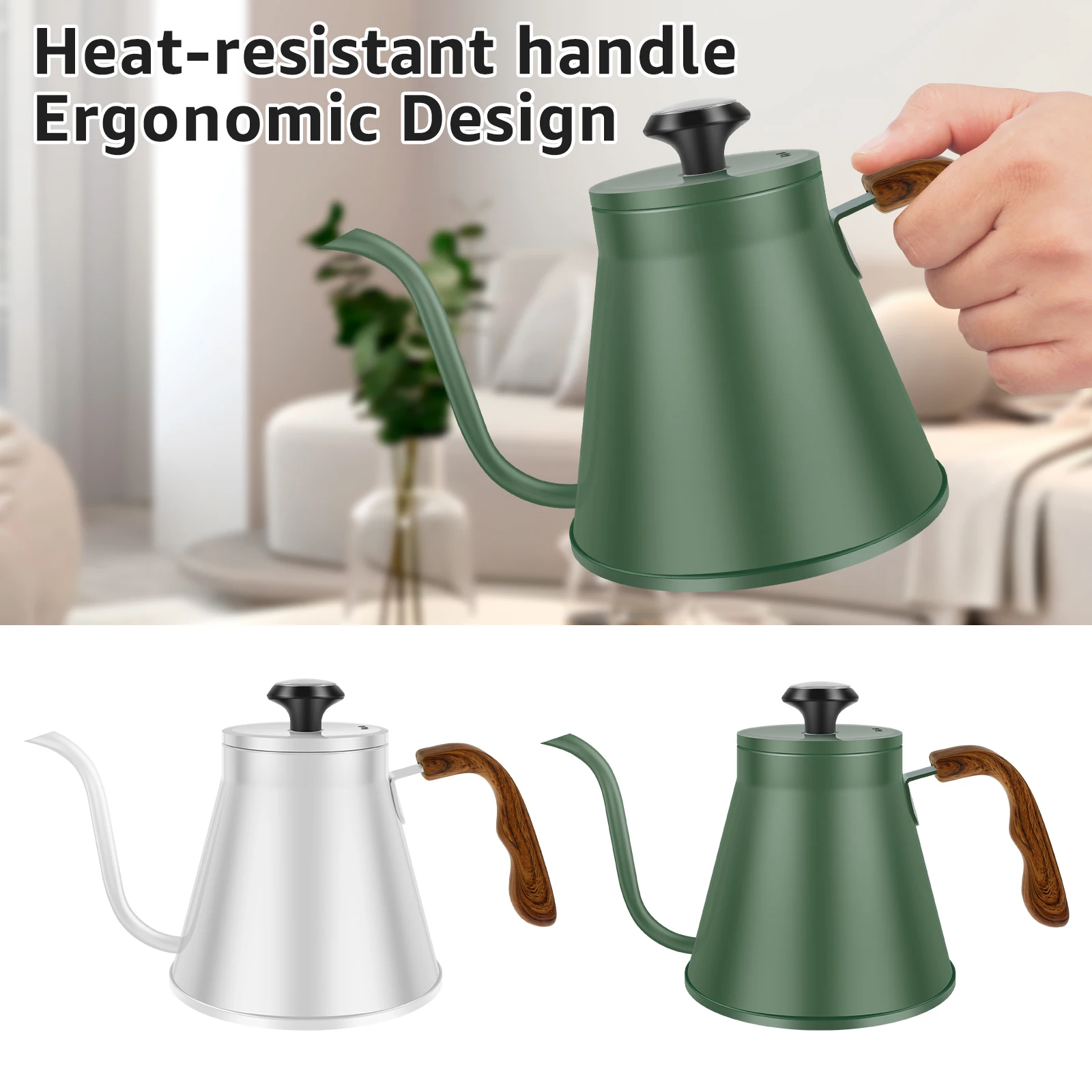 

1.2L Pour Over Coffee Kettle with Built-in Thermometer Three-Layer Base Coffee Kettle for Induction Cooker