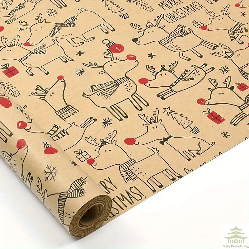 1 Rolle Weihnachts-Geschenkpapier – Entzückendes Hirsch-Design, Planer und Aufbewahrungsschrank, perfekt für Geschenke, handgemachte Geschenke, Präsent.