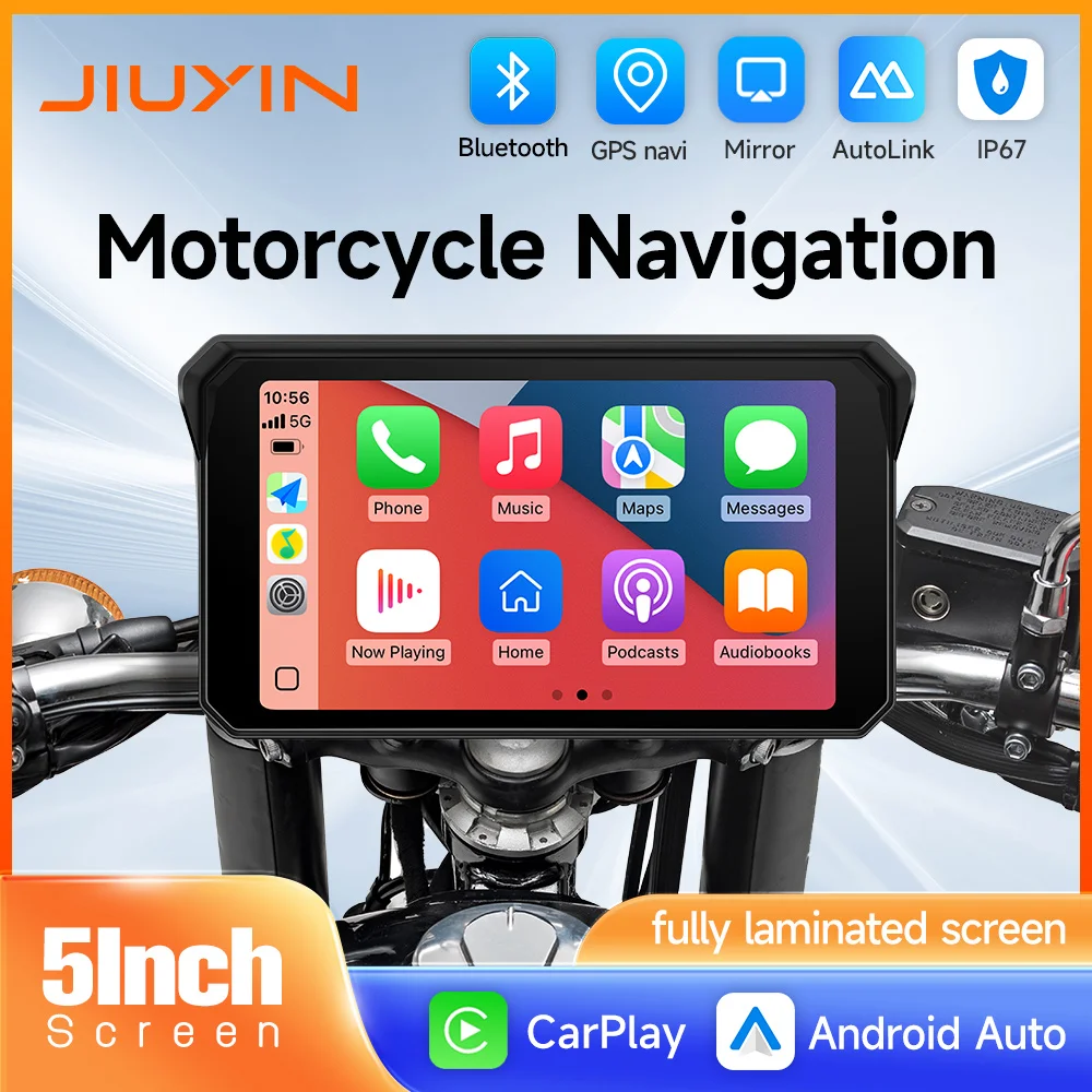 

5'' motorcycle multimedia player 2K HD GPS navigation video recorder wireless CarPlay Android Auto IPX8 waterproof screen BT
