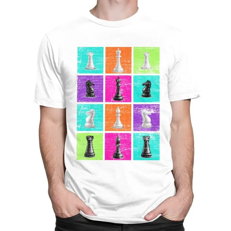 Custom Retro Chessmen Chess T Shirts for Men 100% Cotton Tee Tops Chessboard Game Tshirt Short-Sleeve Casual T-shirt Clothes