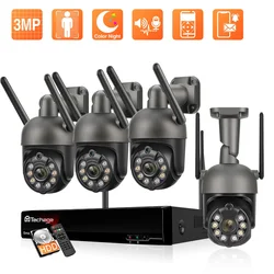 Techage 8CH 3MP PTZ WiFi IP Security Camera System Outdoor Wireless Kit Color Night Vision Surveillance Camera Two-way Audio