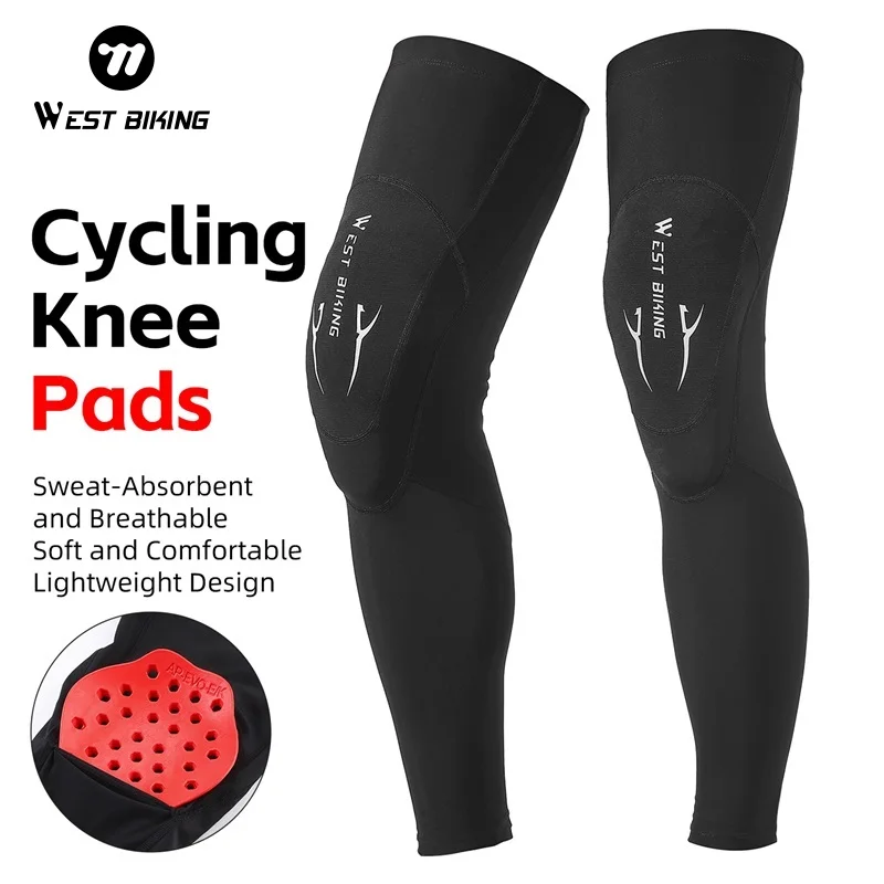 WEST BIKING Cycling Leg Sleeves High Elastic Breathable Sports Knee Protector Thicken Shock Absorbing Pads Bike Equipment