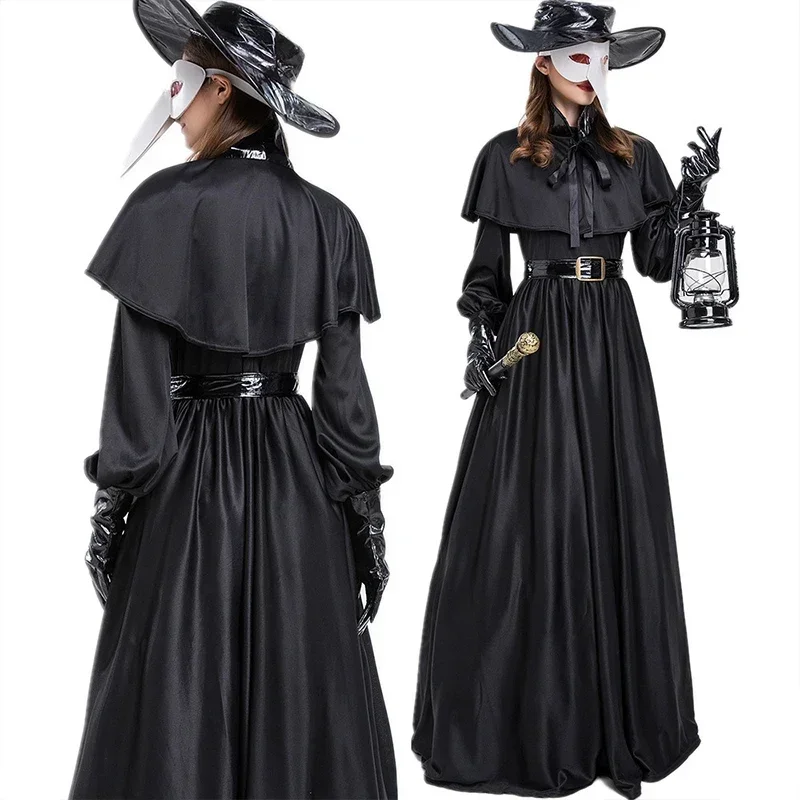 Halloween Medievale Con Cappuccio Veste Peste Dottore Costume Maschera Cappello per Gli Uomini Monaco Cosplay Steampunk Sacerdote Horror Mago Mantello Mantello 5XL