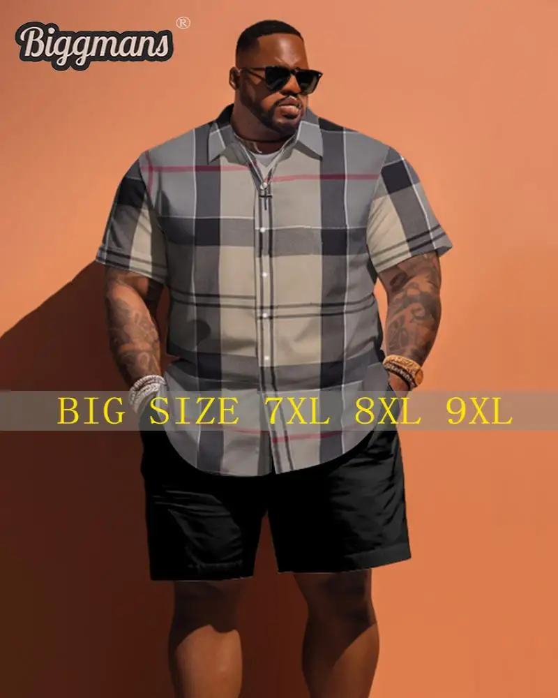 Biggmans Shirt Plus Size Set L-9Xl for Summer Clothing Oversize Men\'s Business Office Short Sleeve Shirt Shorts 6Xl 7Xl 8Xl