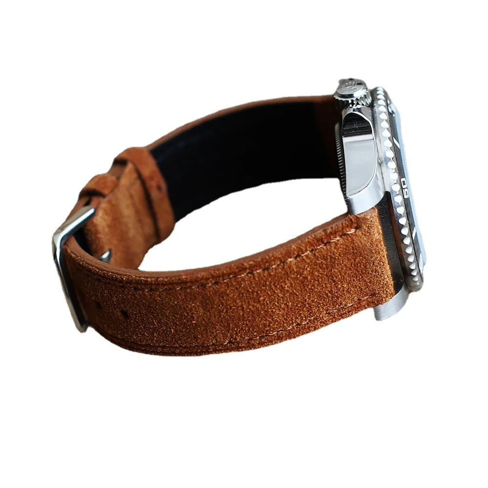 New Design Genuine Suede Leather Vintage Watch Band High Quality Royal Brown Coffee Watchstrap Handmade Replacement Wristband