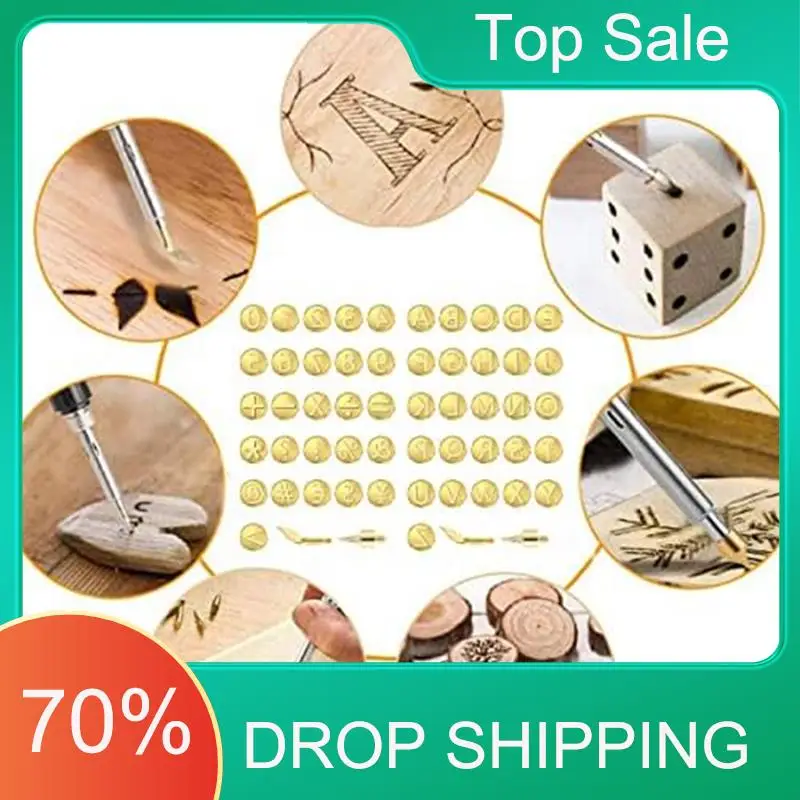 AT03 أفضل 56 قطعة طرف حرق الخشب مجموعة رسالة أداة حرق الخشب بما في ذلك الأبجدية النحاس DIY بها بنفسك النقش نحت حرق الخشب الحرفية