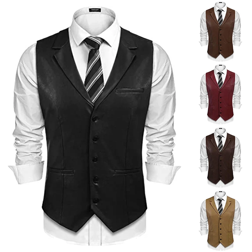 Colete masculino com decote em V, colete formal, slim fit, vestido de negócios, com bolso