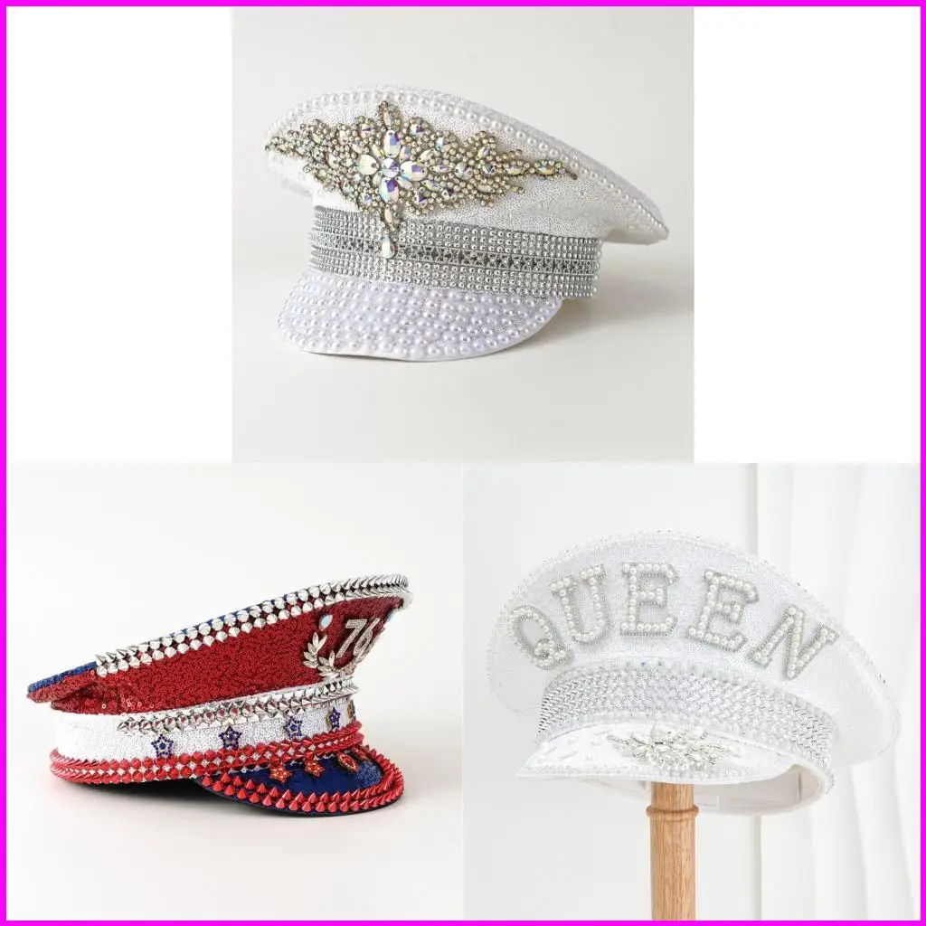 

Sparkly Hat невеста Heavy Crystal Sequints Captain Hat для актрисы Live Show