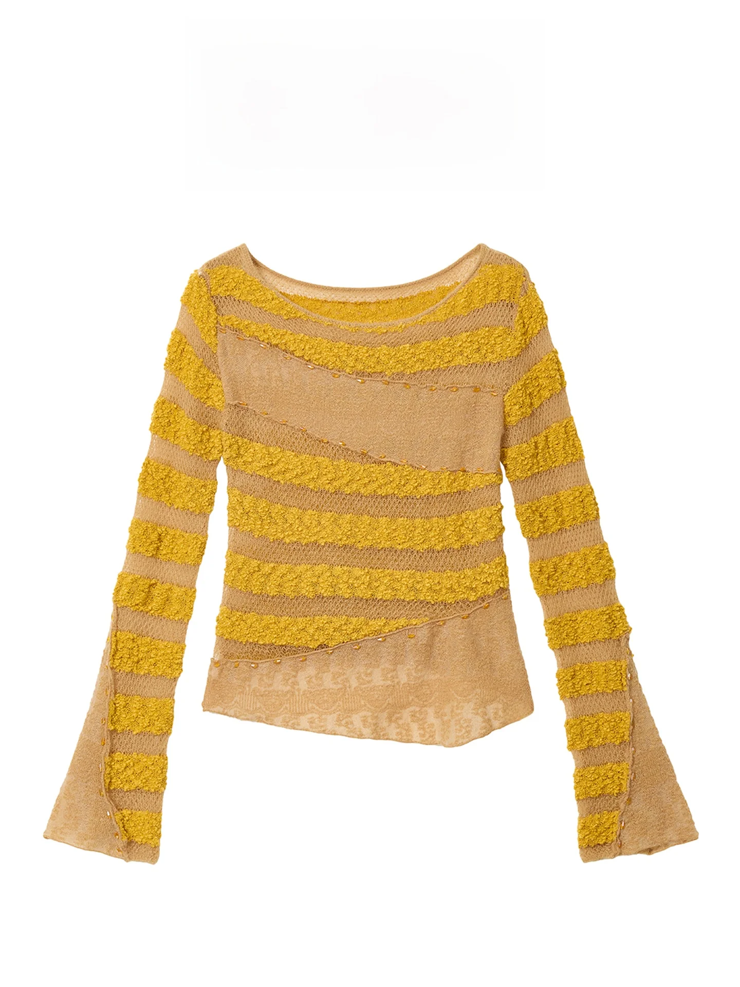 

AZZHEN Yellow Long Sve Knitted Sweater Women's Slim Fit round Ne Base irt Casual Sle Soft Nylong Blend Knitwear