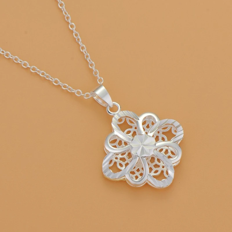 Halskette aus 925er-Sterlingsilber mit Blumen-Anhänger für Damen, Hochzeit, Verlobung, Schmuck, Mode, Klassiker, Geschenk, Party, hohe Qualität