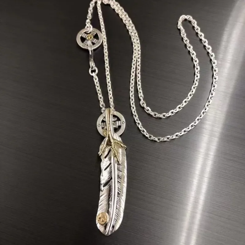 Colgante de pluma de diseño Original Vintage, collares de garra de plata 925, estilo Hip-Hop, suéteres de pareja, cadena, accesorios de joyería fina