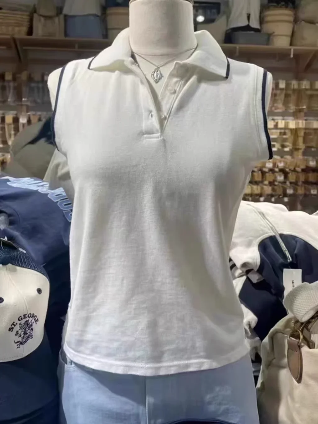 เสื้อกล้ามผู้หญิง แขนกุด คอปกติดกระดุม สไตล์ลำลอง น่ารักหวานๆ สำหรับฤดูร้อน ทรงเข้ารูป ผ้าฝ้าย ใส่สบายๆ สไตล์ Preppy ทันสมัย