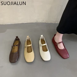 SUOJIALUN 2023 Autumn Flat Heel Women Casual Ballet Shoes Shoes Fashion Round Toe Shallow Round Toe Mary Jane Soft Sole Ballerin