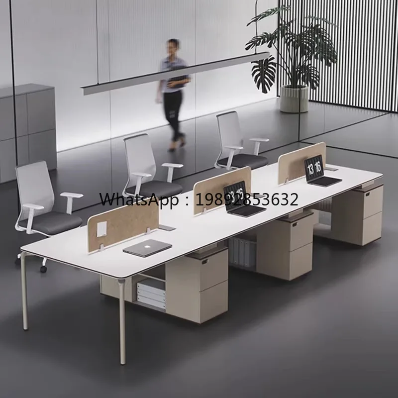 DF Creative Staff Desk Simple Workstation For Employees 4/6 Person Office White Modern Company Desk And Chair Set