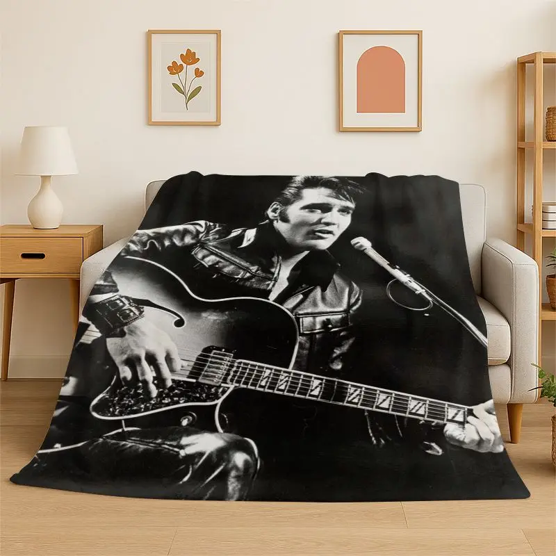 Retro The King E-Elvis Presley Soft Flannel Throw Blanket,Cozy Blanket for Bed,Couch,Sofa,Bedroom,Living Room,Travel,Picnic