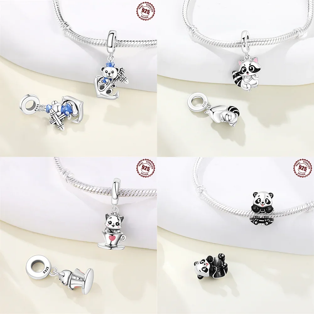 Charms 925 Silver Cute Animal Panda Calf Lamb Sloth Mouse Beads Pendant Fit DIY Women Jewelry Original Bracelet Gifts Making view 4