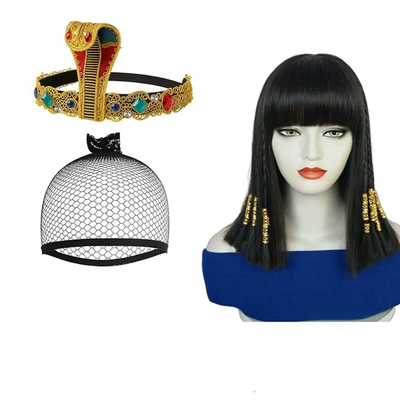Vrouw Cleopatra Cosplay Egypte Koningin Pruik Cleopatra Accessorie Hoofddeksel Dans Halloween Party Rollenspel Cosplay Pruik Kostuum