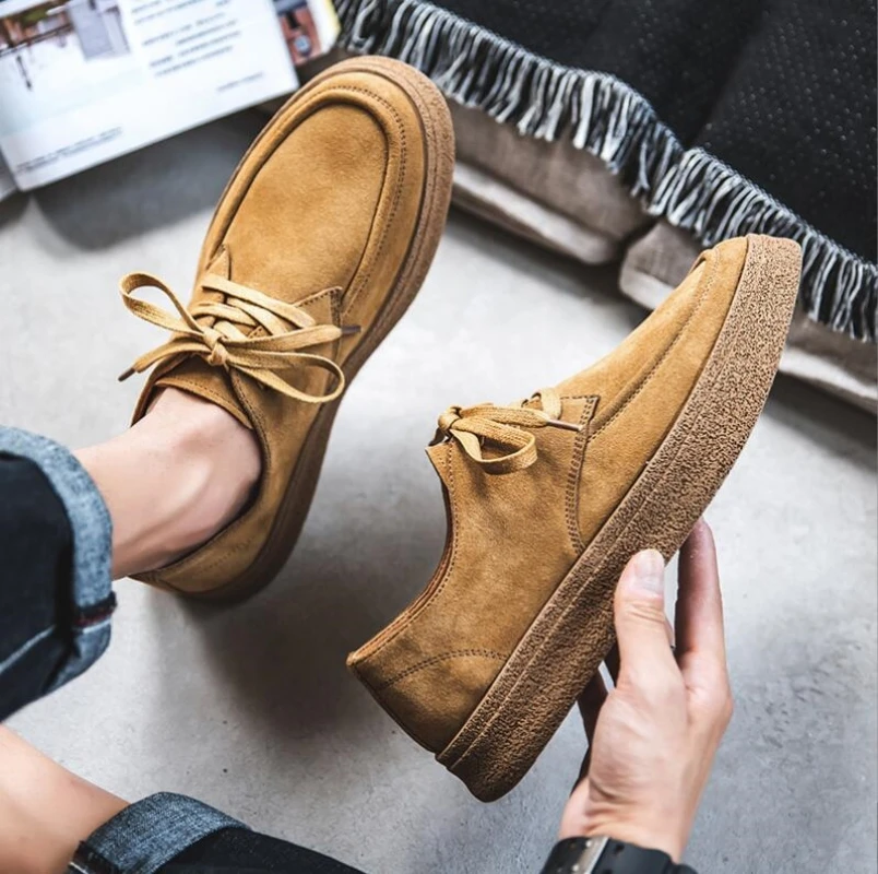 Spring 2023 Brand Men Suede Genuine Leather Casual Shoes Lace-up Men Light Comfortable Driving Flats Mens Outdoor Oxfords Shoes