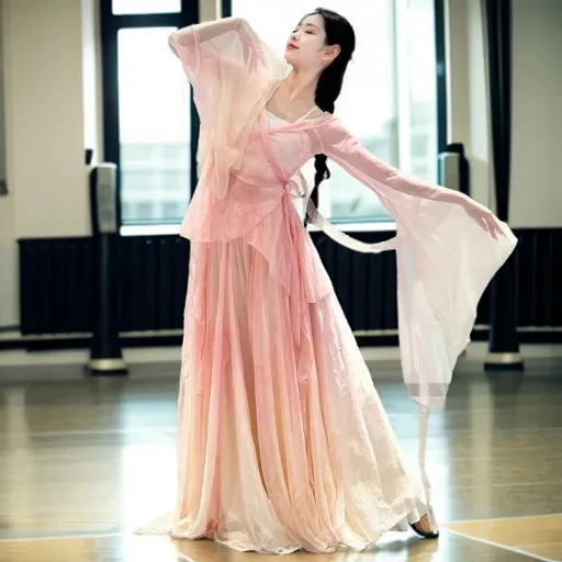 Chinese Classical Dance Costume Women Gradient Sheer Flowy Traditional Performance Outfit Stage Show Training Set Adults Girls