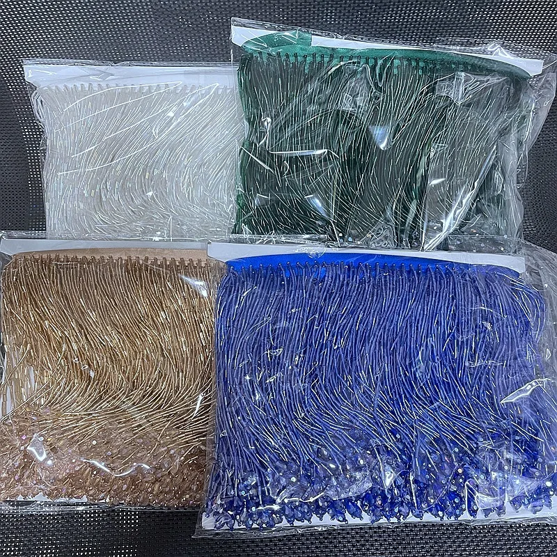 

5 ярдов, отделка кисточкой из бисера ручной работы, 15 см, блестящая трубка из хрустальных бусин, длинная подвесная отделка кисточкой, платье, юбка, аксессуары и материалы