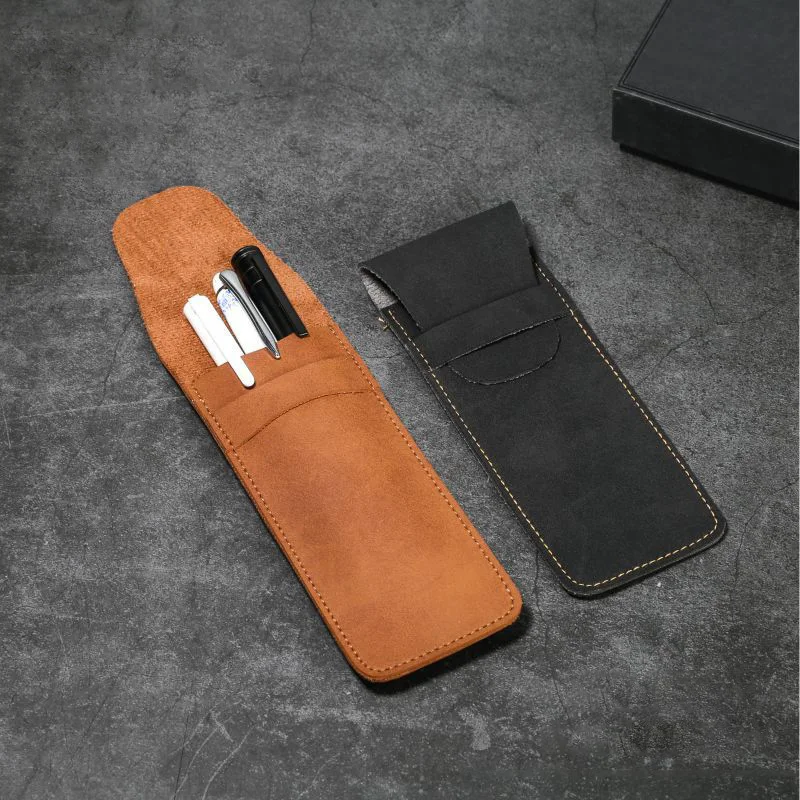 1PC Vintage Leather Pen Case Pocket Pen Pouch Mini Stationery Organizer Bag for Students Office Women Men Business Travel