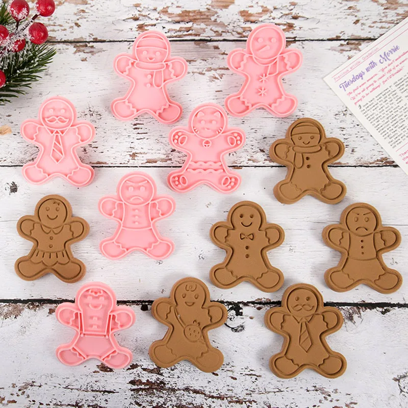 

11pcs/set Christmas Gingerbread Man Mold Plastic 3D Cartoon Compressible Biscuit Mold Christmas Children Kitchen Baking Supplies