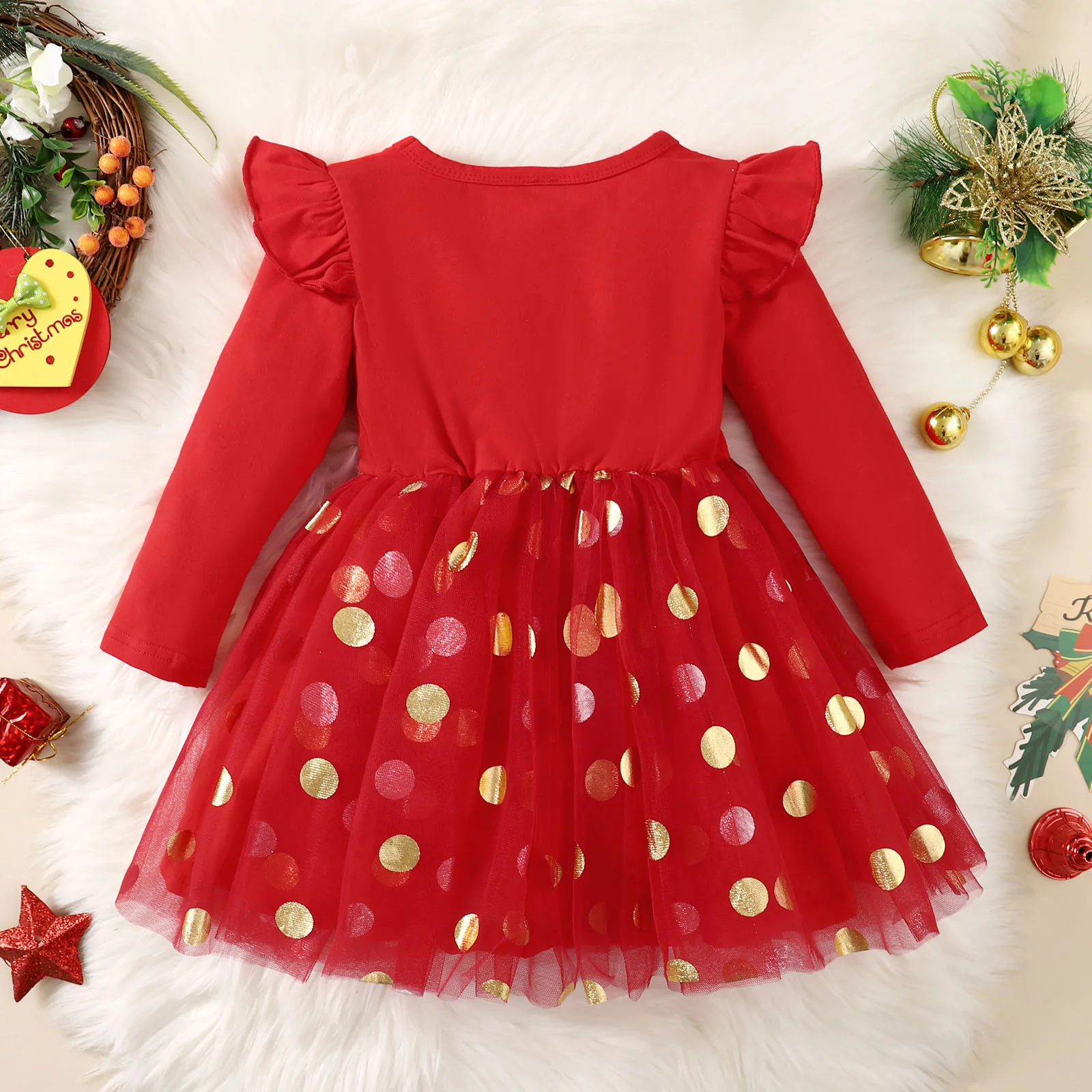 Girl Wedding Party Dress Infant Girls Child 2024 Christmas Long Sleeve Deer Prints Splicing Tulle Dresses Girls Pageant Dress