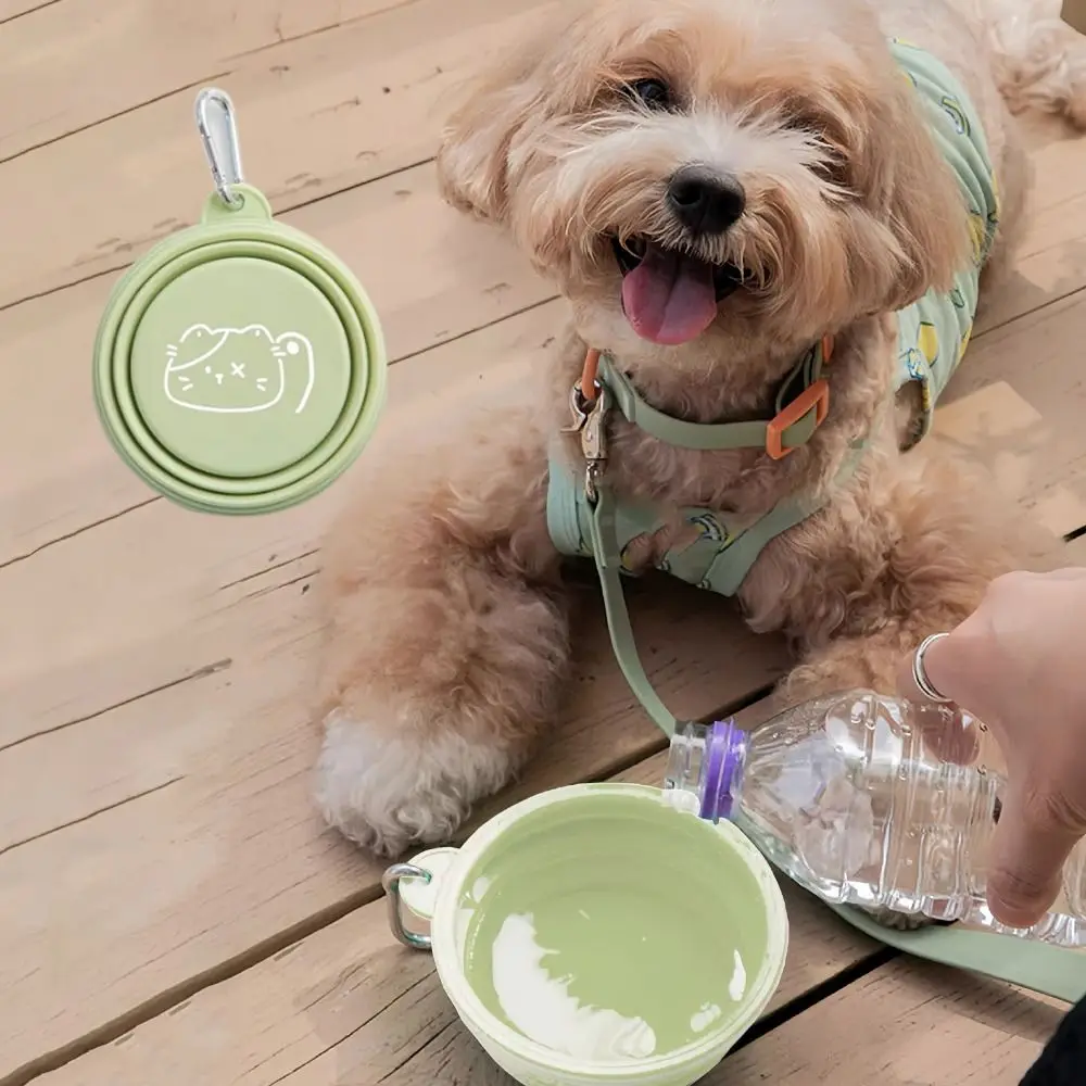 

350ml Macaron Pet Bowl Cartoon Pattern Collapsible Puppy Feeding Bowl with Hanging Holes TPE Travel Pet Bowl Outdoor Travel