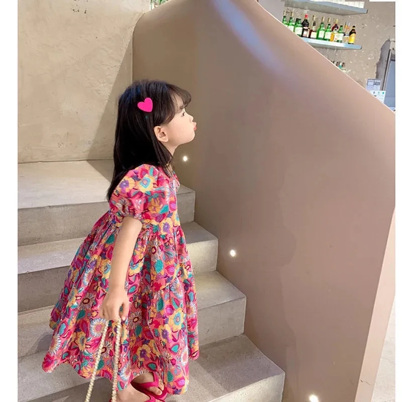 Summer Kids Floral Dresses for Girls Korean Loose Casual Dress Girl Clothing Cute Children Toddler Baby Girl Princess Dress 6 8