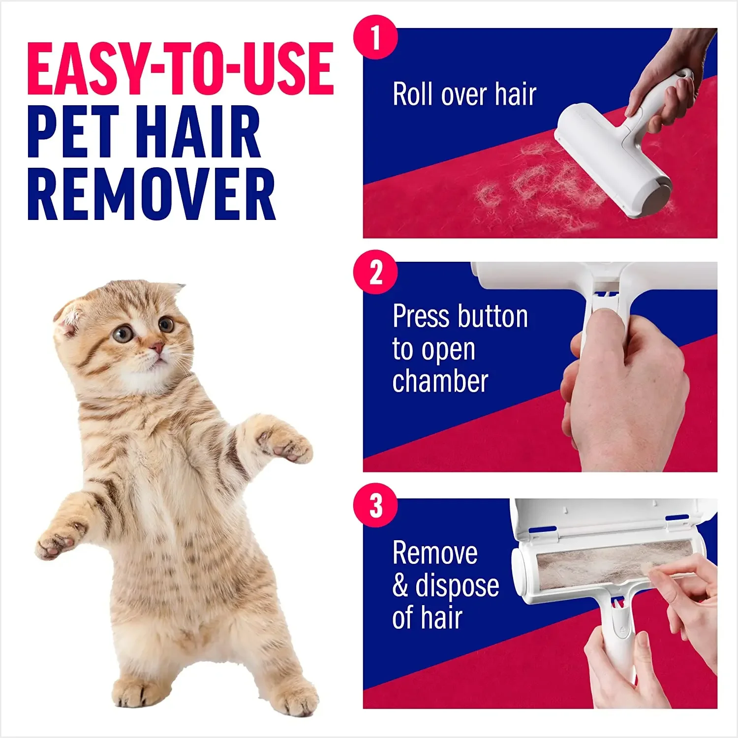 Pet Hair Remover Roller, Dog and Cat Fur Remover with Self-Cleaning Base, Efficient Animal Hair Removal Tool, Perfect for Furni