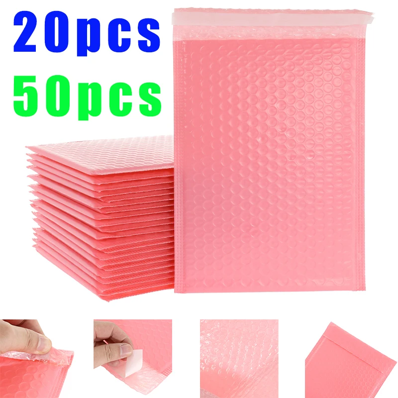 셀프 씰 버블 패딩 봉투 50pcs 플라스틱 택배 핑크 가방 익스프레스 포장 가방 두꺼운 의류 방수 우편 가방