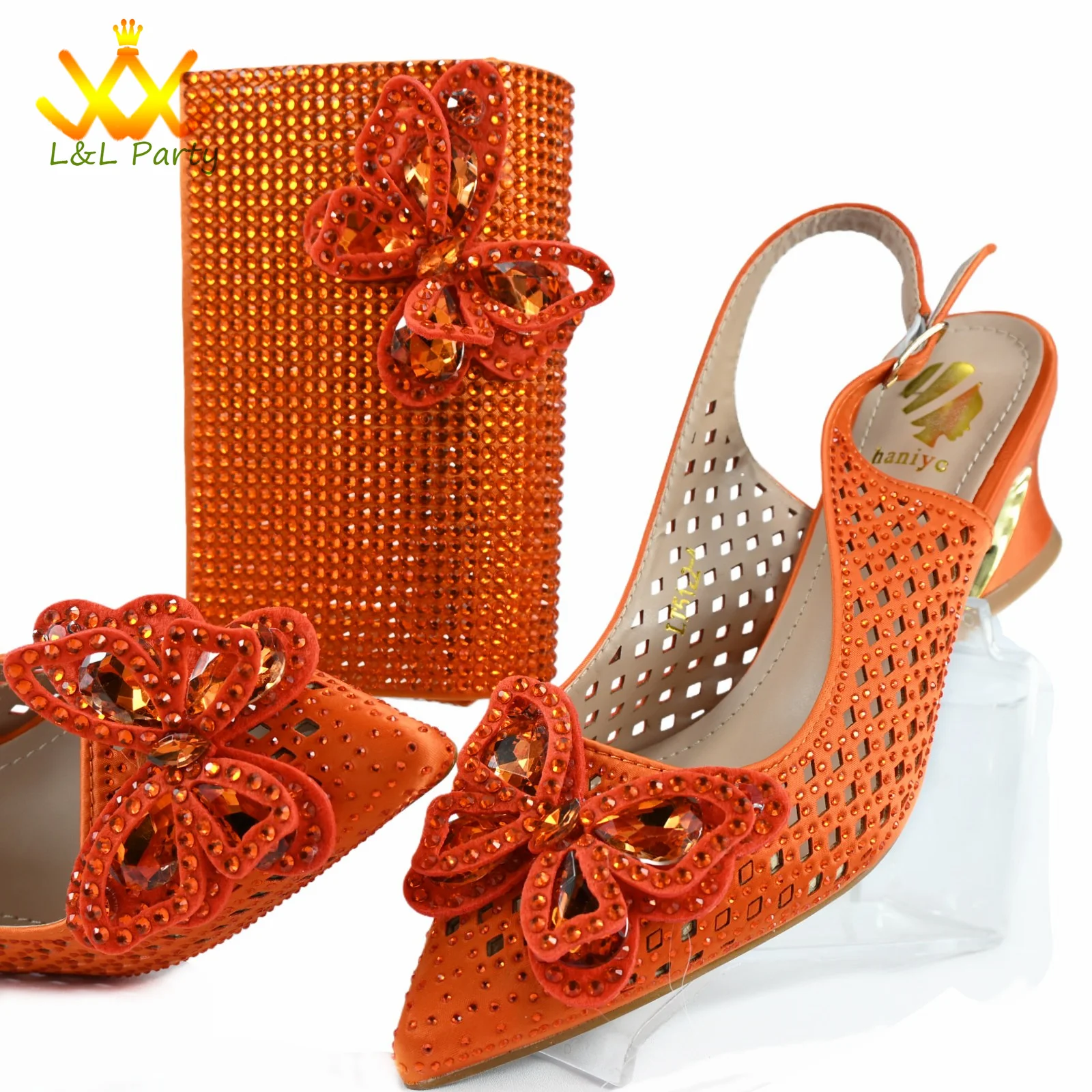 Comfortable Heels New Arrivals African Women Shoes and Bag Set in Orange Color High Quality New Coming for Wedding