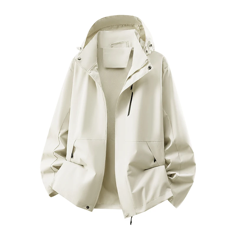 Herren Outdoor-Jacke mit Kapuze, wasserdicht, winddicht, leicht, für Wanderungen, Camping, als Windjacke, lässiger, einlagiger Mantel, Mintgrün. – Detail 7