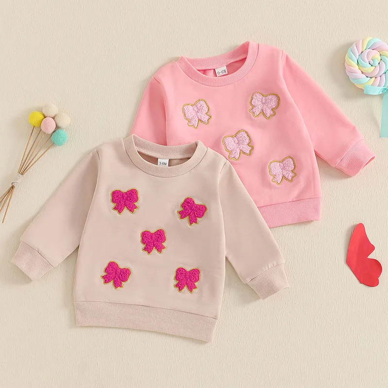 

Spring Autumn Baby Girls Hoodies 0-3 Y Children's Casual Clothes Infant Girls Bow Pullover Top Kid's Outwear