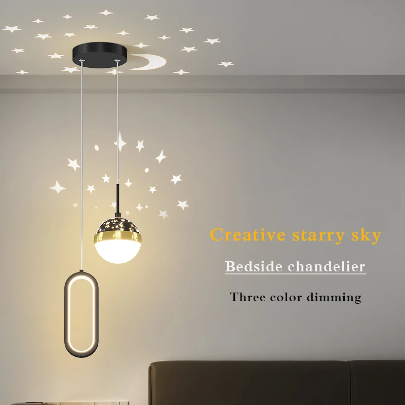 

Creative starry night headboard modern simple chandelier dining chandelier LED three color dimming living room Master bedroom st